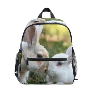 Imagem de Rabbits Kiss Love Valentine Simple Modern Kids Backpack with Whistle, 2 Bottle Pockets, Lightweight, Kids Travel Backpacks 10x4x12 In, for Ages 3-8
