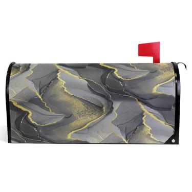 Imagem de TSENQUE Capas magnéticas decorativas para caixa de correio de vinil envoltórios de caixa de correio de inverno chique cinza dourado decorações de caixa de correio moderna tamanho grande 64,5 x 52,8 cm