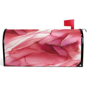 Imagem de TSENQUE Estética caixa de correio decorativa vermelha rosa capas magnéticas vinil caixa de correio envoltórios inverno caixa de correio moderna decoração de jardim tamanho padrão 52,6 x 45,8 cm