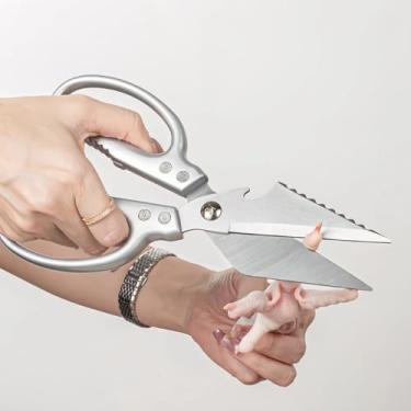 Imagem de Tesouras de cozinha, tesouras de cozinha multiuso, tesouras de alimentos resistentes para lava-louças, para frango, aves, peixe, carne e ervas com alças antiderrapantes - prata (24 × 10 cm)