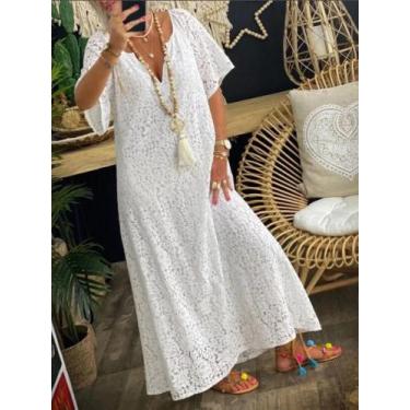 Imagem de Vestido Longo de Renda Soltinho Com Mangas Forrado Boho ve 64 - iND DA