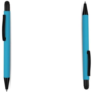 Imagem de Caneta esferográfica de metal escrita em azul, com ponta touch com corpo emborrachado Anotações modernas (Azul 2)