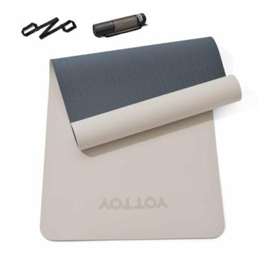 Imagem de Tapete de ioga, tapete de exercícios TPE antiderrapante (1/10.2 cm) para pilates, fitness e exercícios descalços, estúdio de academia em casa com alça e bolsa (branco, 78 x 0,60 cm)