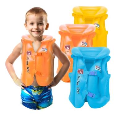 Imagem de Colete Salva-vidas Infantil Inflável, PVC Durável, Três Tamanhos P/M/G, Design Ergonômico, Cores Sortidas, Flutuação Confortável, 2 a 12 Anos