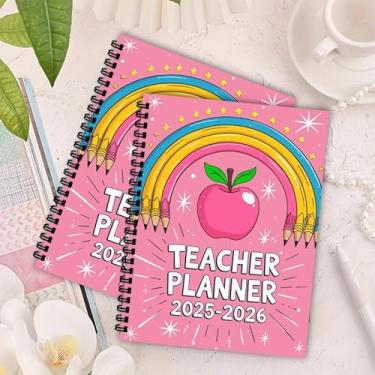 Imagem de Cadernos de planejamento de professores A5 2025-2026 espiral com padrão exclusivo, 14,7 x 20,8 cm, agenda mensal de livros de planejamento semanal e mensal para escolas, trabalho e material de estudo