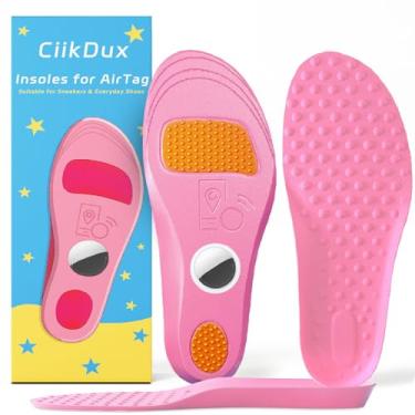 Imagem de CiikDux Palmilha AirTag Tracker para crianças – Inserções ocultas para sapatos AirTag, palmilhas confortáveis cortadas para ajustar para tênis e sapatos do dia a dia (rosa, 135-150 mm criança 6,5