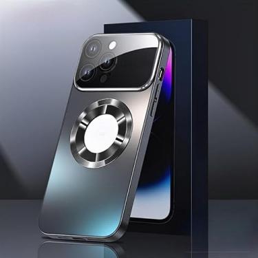 Imagem de Nova capa fosca de titânio deluxe para 16 Pro Max à prova de choque magnética sem fio com capa de proteção de lente de vidro - preta