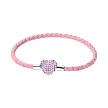 Imagem de Pulseira De Charme Em Forma De Coração Em Prata 925 Com Fecho De Corre