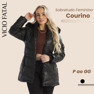Imagem de Sobretudo Feminino Couro PU Forrada Impermeável - Aconchegante Inverno Couro Sintético-Feminino