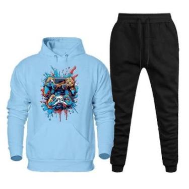 Imagem de Conjunto de Frio Moletom Plus Size Masculino Blusa Com Capuz Canguru e Calça Comprida Basica-Masculino