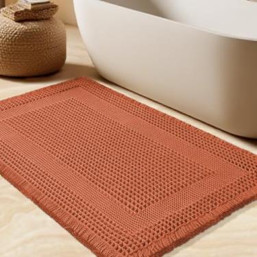 Imagem de Tapete de banho waffle, tapete de banho moderno tecido boho absorvente antiderrapante, tapetes de banheiro ultra macios, tapetes de banho de malha laváveis na máquina com borlas para banheiro, quarto