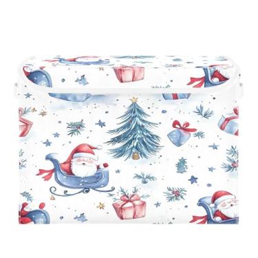 Imagem de SEHANY Linda caixa de armazenamento de Papai Noel de Natal com tampas e alças, organizador de cestas de armazenamento de tecido dobrável, caixas de armazenamento de cubos grandes para roupas, cobertor