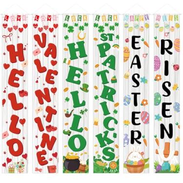 Imagem de 3 pares de decorações de capa de porta do dia dos namorados dia de São Patrício sinais de varanda de páscoa banners pendurados decorações de varanda frontal para guirlanda de quintal externo