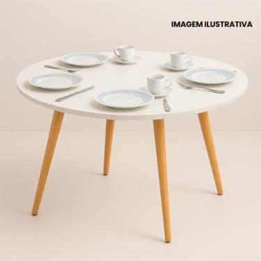 Imagem de OFERTA Mesa de Madeira Redonda Sophie Branca 90cm Jantar, Design Elega
