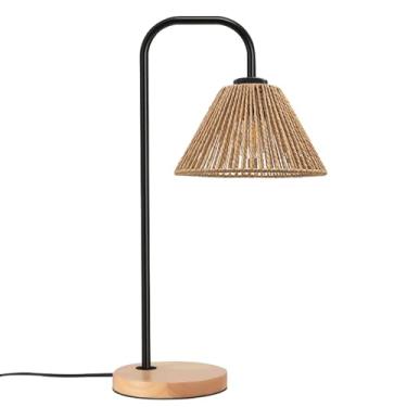 Imagem de EcoGehen Candeeiro de cabeceira com interruptor de cabo, soquete E27, ,20 cm Abajur de Boho Rattan Candeeiro de mesa, candeeiro de mesa, lâmpada de escritório, lâmpada de leitura, luz de leitura, 44