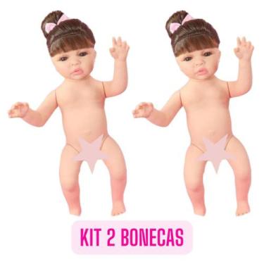 Imagem de Kit 2 Boneca Reborn Nua Com Cabelo Longo Cabeça Braços Pernas e Corpin