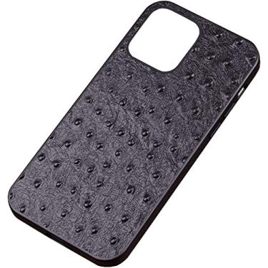 Imagem de CYSUE Capa para Apple iPhone 14 Plus (2022) 6,7 polegadas, capa traseira de couro com padrão de avestruz totalmente envolto [proteção de tela e câmera] (Cor: Preto)