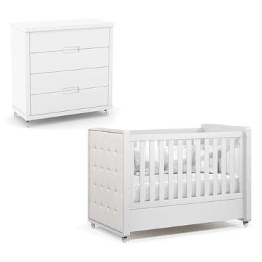 Imagem de Berço Americano com Capitonê New Boucle e Cômoda Gaveteiro Infantil Tu