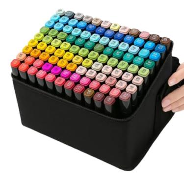 Imagem de Conjunto de Canetas Marcadoras de Ponta Dupla, 36 Cores, Base de Álcool, com Estojo, para Desenho Animado, Arquitetura, Mangá