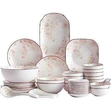 Imagem de Conjuntos de louça de porcelana esmaltada (26 peças/56 peças), conjuntos de pratos e tigelas de jantar luxuosos japoneses (tamanho: 56 peças) (uma cor 56 peças)
