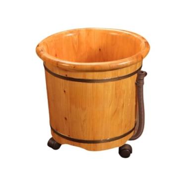 Imagem de Banheira de madeira com tampa SoIid bacia de madeira feita à mão balde de banho tigela pedicure spa idade barril cedro cuidados sauna acessórios (com tampa pequena)