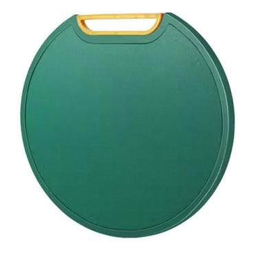 Imagem de Tábua de Corte Redonda Multifuncional, Plástico Verde, 34 x 32 cm, com Ralador Integrado, para Cozinha, Base Antiderrapante, Alça Amarela