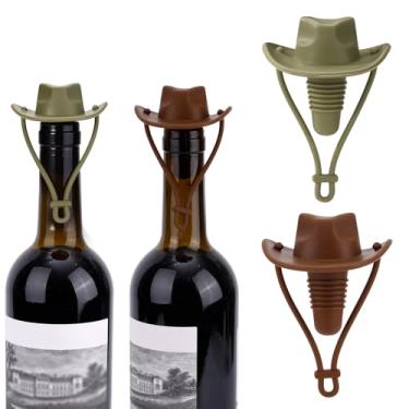 Imagem de 2 Conjunto de Rolhas Vinho Formato Chapéu Cowboy, Silicone para Champanhe e Espumante Seladoras à Prova Vazamentos Manter o Vinho Fresco Acessórios Charmosos Bar Casa (Verde, Café)
