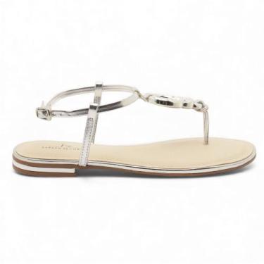 Imagem de Sandália Flat Sapato da Corte Tiras Finas Nó, Prata, 36