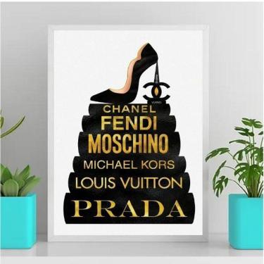 Imagem de Quadro Fashion Livros Preto E Dourado 24X18Cm Vidro - Branca