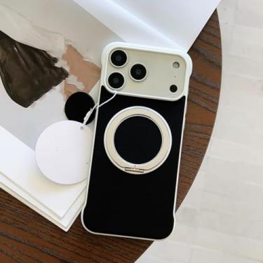 Imagem de SFDSUH Capa com suporte adesivo sem bordas, magnético e giratório 360° para iPhone 13 Pro Max (para iPhone 13 Pro Max/branco e preto)