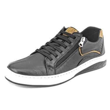 Imagem de Sapatênis Masculino Pierrô anatômico calce fácil couro legítimo cor preto-Masculino