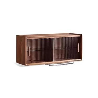 Imagem de Armário de parede de madeira maciça de meados do século com portas de vidro, prateleiras ajustáveis e toalheiro - solução de armazenamento elegante para banheiro, cozinha, sala de jantar, decoração de