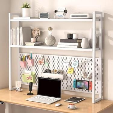 Imagem de Estante para armazenamento de mesa 1 ~ 2 pisos placa com furos material de moldura de aço, estável e não é fácil de agitar para escritório, decoração de casa, cozinha (cor: branco, tamanho: 116 * 20