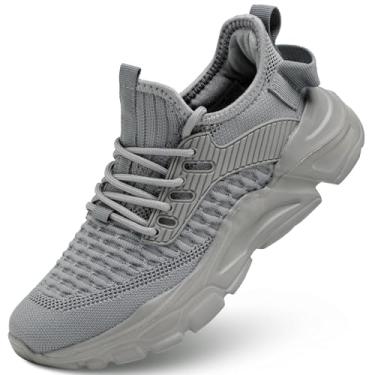Imagem de Tênis de corrida feminino, respirável, leve, moderno, esportivo, caminhada, academia, trabalho, Cinza, 38