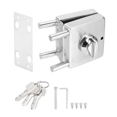 Imagem de PATIKIL Fechadura de porta de vidro, aço inoxidável 304, fechadura quadrada de vidro sem moldura, tipo único oscilante para espessura de 10-12 mm, trava interna com 3 chaves para casa de banho de