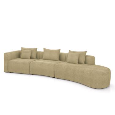 Imagem de Sofá Curvo Decorativo Kimiko 437Cm 5 Lugares Sala de Estar com Chaise Bouclê Bege G52 - Gran Belo