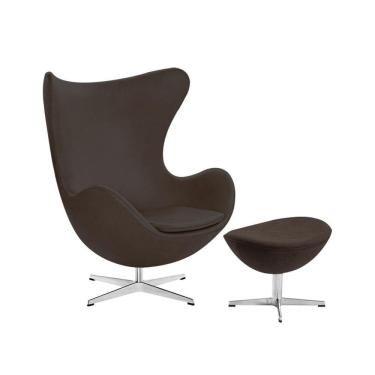 Imagem de Poltrona Egg Com Puff Base Em Alumínio Couro Natural Marrom