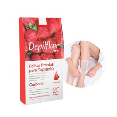 Imagem de Folhas Prontas de Depilação Corporal Pernas Depilflax Morango Hortelã 