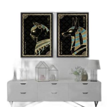 Imagem de Kit 2 Quadros Animais Egípcios 24X18Cm Moldura Preta
