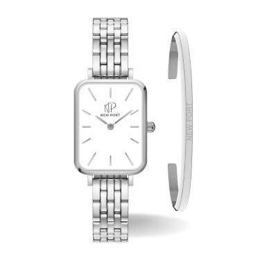 Imagem de Relógio Feminino Quadrado Prata Elegante Casual + Bracelete-Feminino