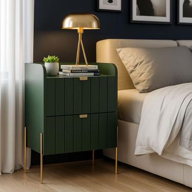 Imagem de Mesa de Cabeceira Venus 45cm 100% MDF Verde Base Metálica