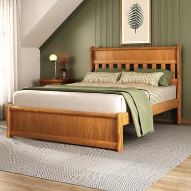 Imagem de Cama Casal Nathalia 140cm Peseira Baixa Madeira Maciça - Moveis Nathal