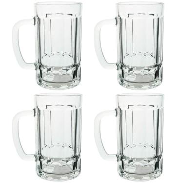 Imagem de Jogo de Canecas de Chopp e Cerveja de Vidro 360ml 4 Peças  - Seu Lar