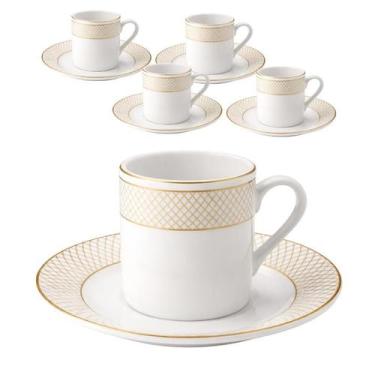 Imagem de Jogo 4 Xícaras E Pires 90ml Porcelana Borda Dourada Café - Haüskraft