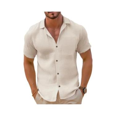 Imagem de Camisa Masculina Casual De Manga Curta Com Botões Para Verão E Praia, 