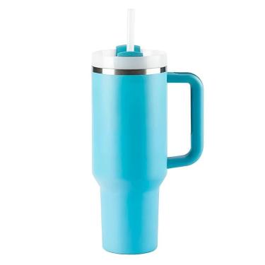 Imagem de Copo Térmico Estilo Quencher 1200ml Inox Portátil Canudo azul Bebê