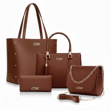 Imagem de Kit Bolsa Feminina Sacola Grande + Bolsa Média + Tira Colo + Carteira 