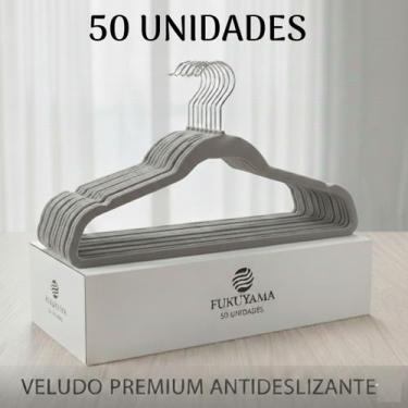 Imagem de KIT 50 CABIDES DE VELUDO CINZA ANTIDESLIZANTE PREMIUM FUKUYAMA Com Gan