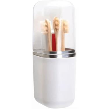 Imagem de Porta Escova Linha Suspensa para Organização de Utensílios em Plástico com Tampa e Adesivo para Banheiro Branco Arthi