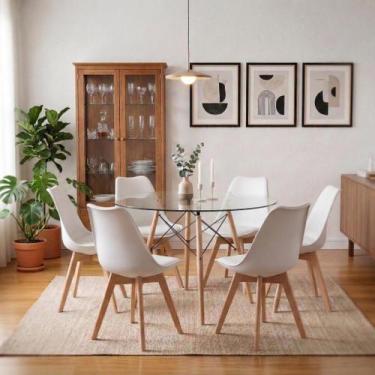 Imagem de Mesa Eames Vidro 110cm + 6 Cadeiras Saarinen Wood - Seat&Co, Mesa de V
